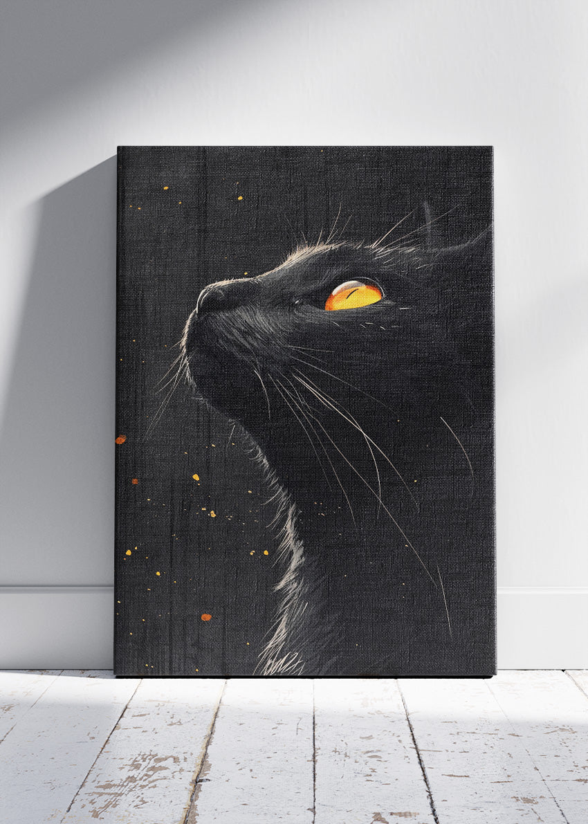 Black Cat Wall Art Print & Canvas – Dark Minimalist Feline Artwork