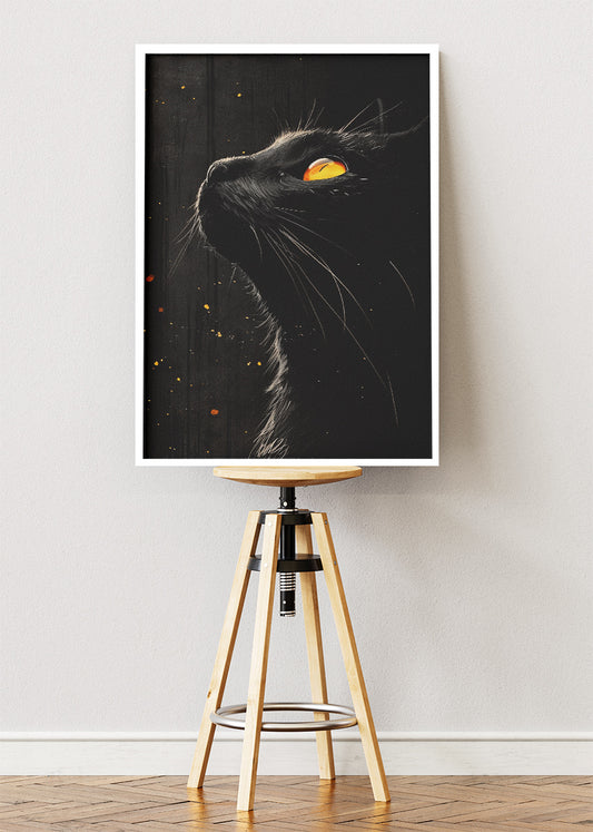 Black Cat Wall Art Print & Canvas – Dark Minimalist Feline Artwork