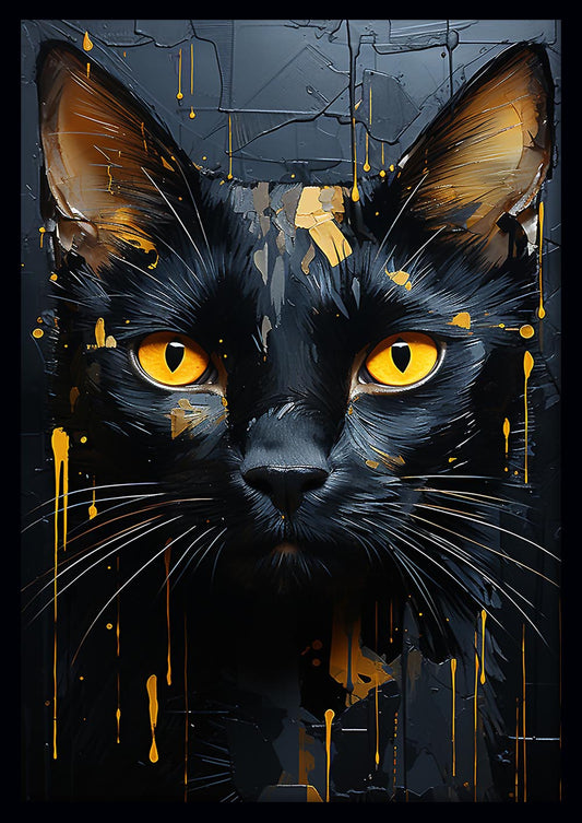Black Cat with Golden Eyes Abstract Art – T538 – AiPrintLab