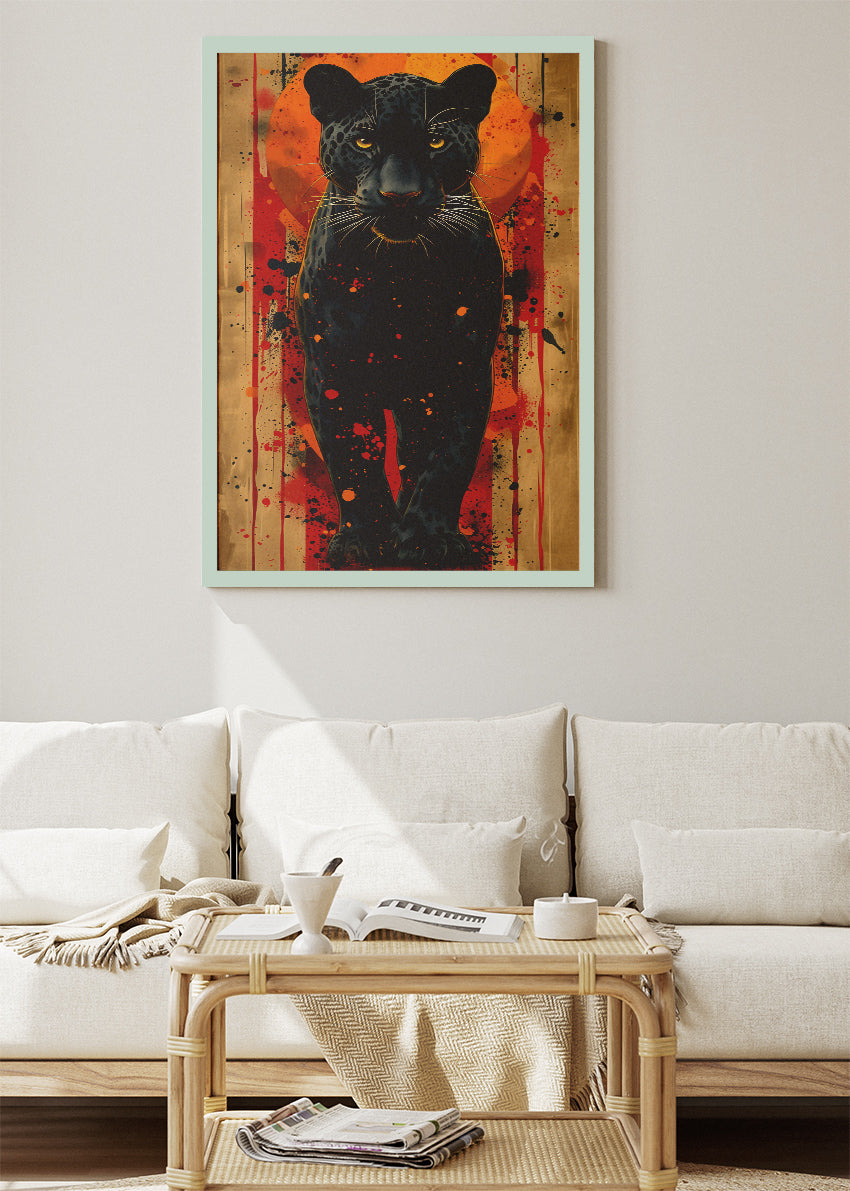 Black Panther Art Print & Canvas – Bold Panther Wall Art with Abstract Background