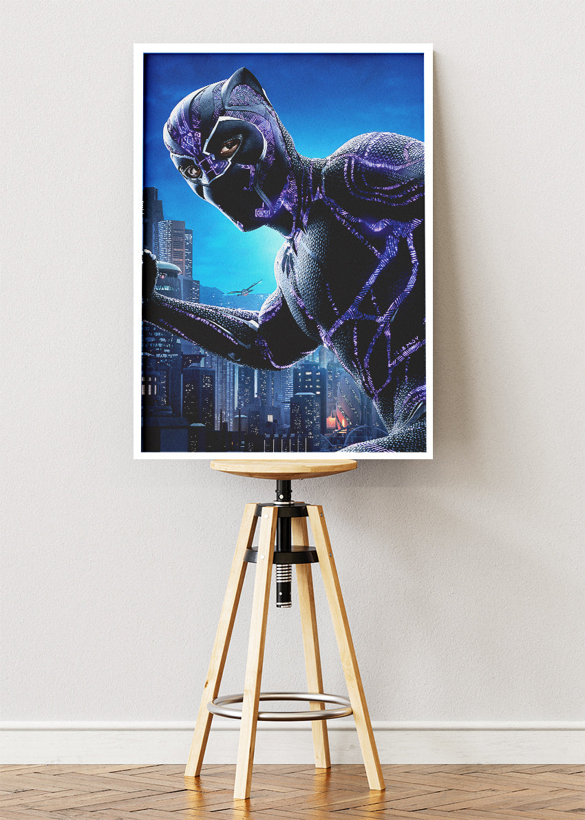 Black Panther – Neon City Hero Canvas & Poster Print – AI PRINT LAB