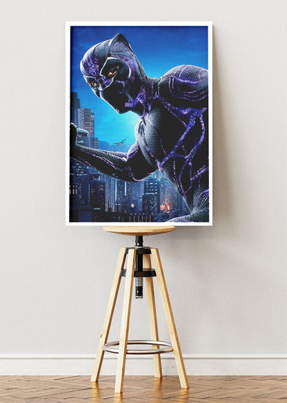 Black Panther – Neon City Hero Canvas & Poster Print – AI PRINT LAB