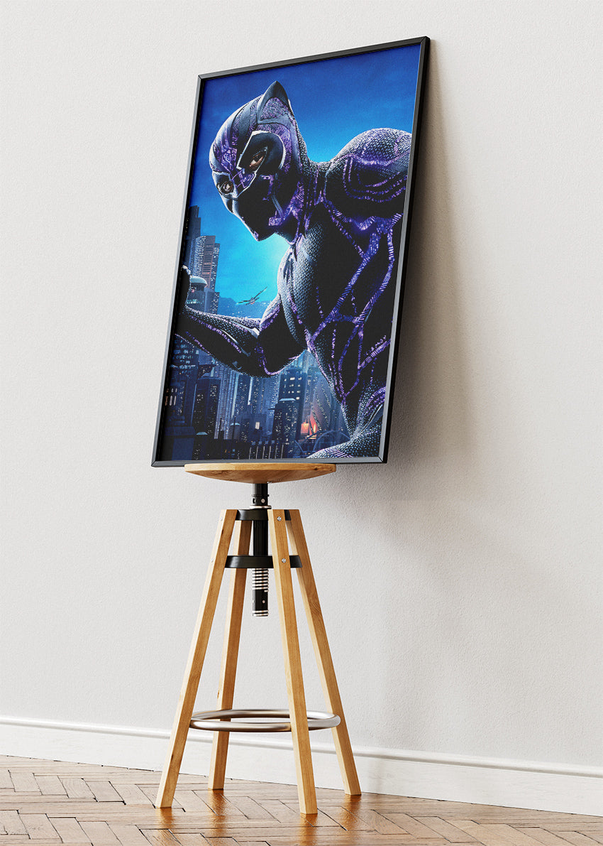 Black Panther – Neon City Hero Canvas & Poster Print – AI PRINT LAB