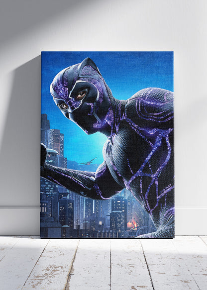Black Panther – Neon City Hero Canvas & Poster Print – AI PRINT LAB
