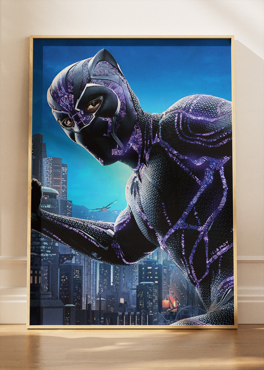Black Panther – Neon City Hero Canvas & Poster Print – AI PRINT LAB