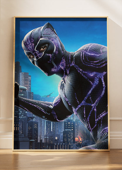 Black Panther – Neon City Hero Canvas & Poster Print – AI PRINT LAB