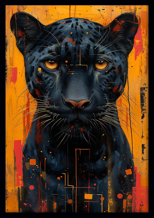 Black Panther Stare – Fierce Abstract Jungle Wall Art, Canvas & Poster – T826 – AiPrintLab