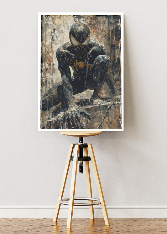 Black Suit Spider-Man – Dark Urban Superhero Canvas & Poster Print – AI PRINT LAB