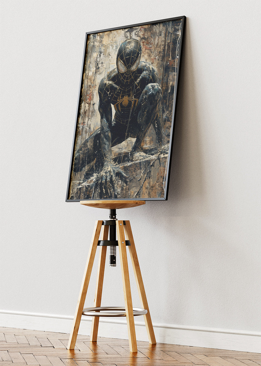 Black Suit Spider-Man – Dark Urban Superhero Canvas & Poster Print – AI PRINT LAB