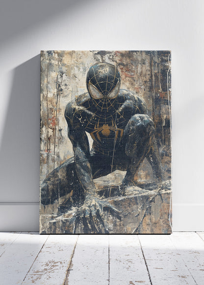 Black Suit Spider-Man – Dark Urban Superhero Canvas & Poster Print – AI PRINT LAB