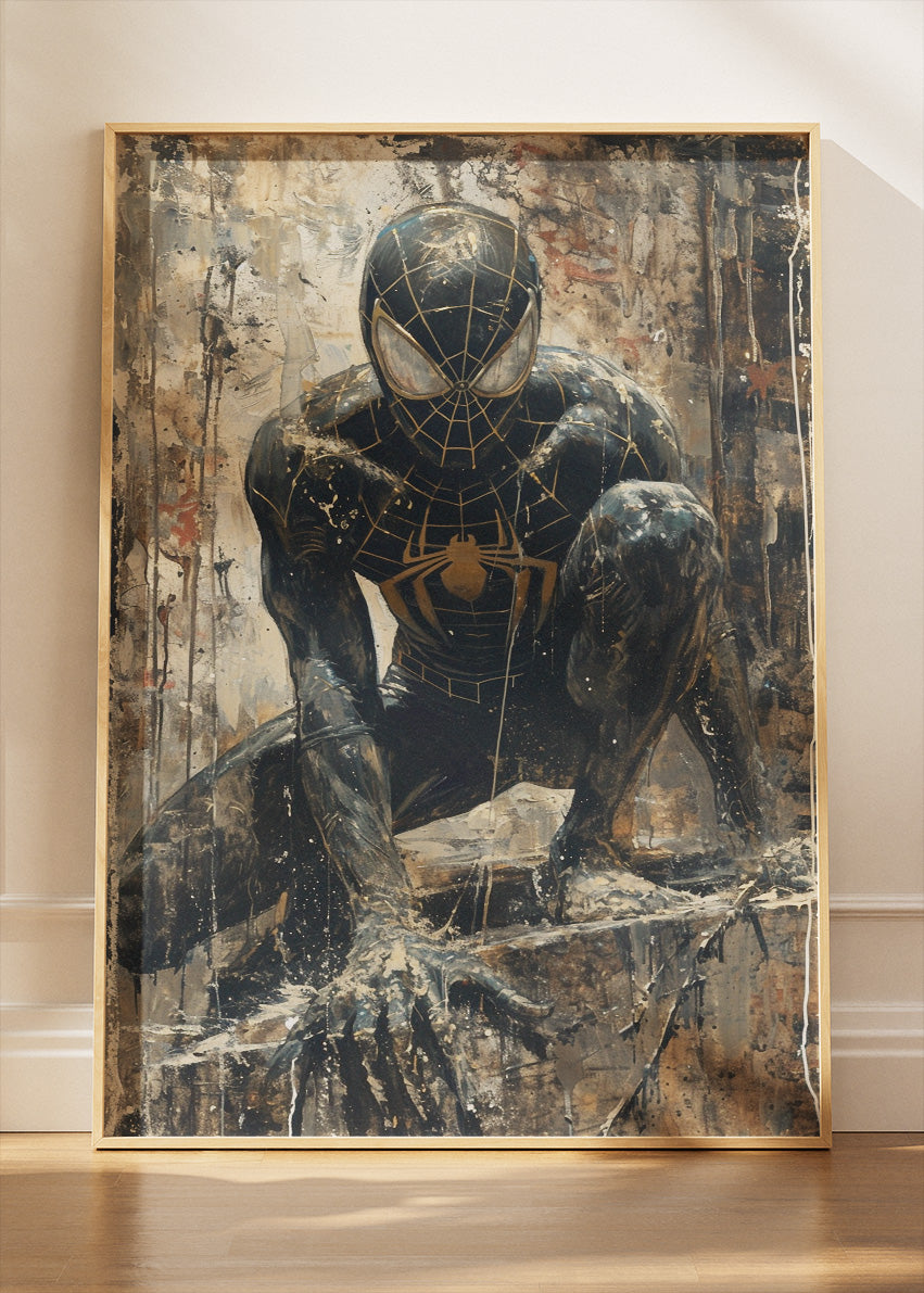 Black Suit Spider-Man – Dark Urban Superhero Canvas & Poster Print – AI PRINT LAB