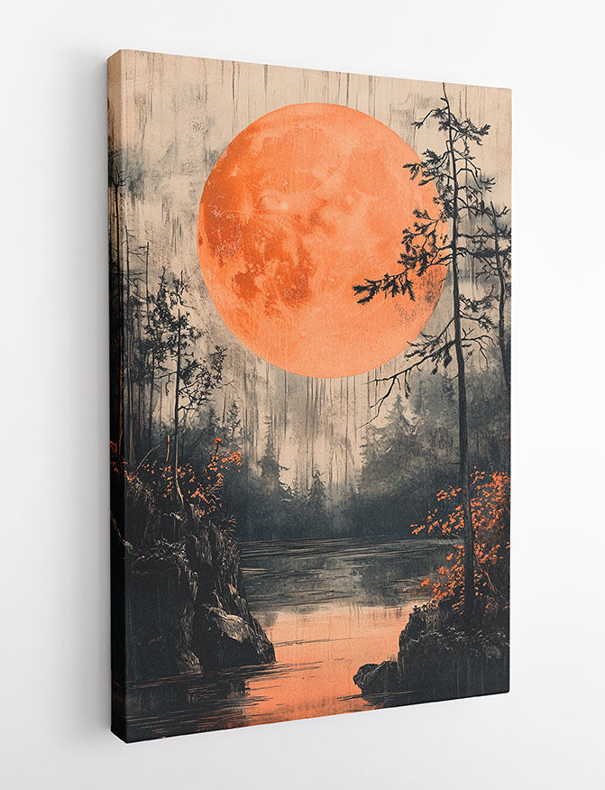 Blood Moon Over Forest Lake Canvas Wall Art & Poster Print | Mystical Night Landscape Painting – T1335 – Aiprintlab 2