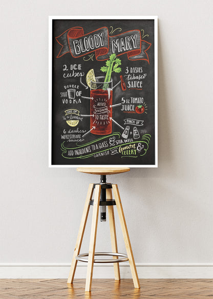 Bloody Mary Chalkboard Cocktail Poster & Canvas Print | Classic Recipe Bar Wall Art