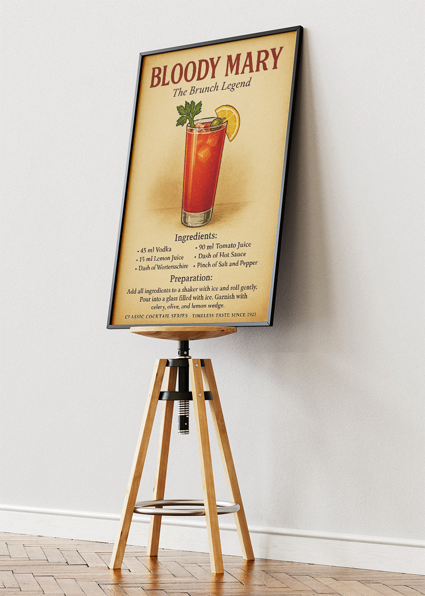 Bloody Mary Vintage Cocktail Poster & Canvas Print | The Brunch Legend Bar Wall Art