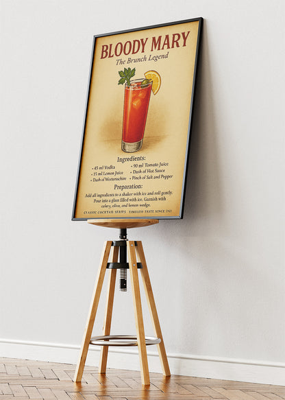 Bloody Mary Vintage Cocktail Poster & Canvas Print | The Brunch Legend Bar Wall Art