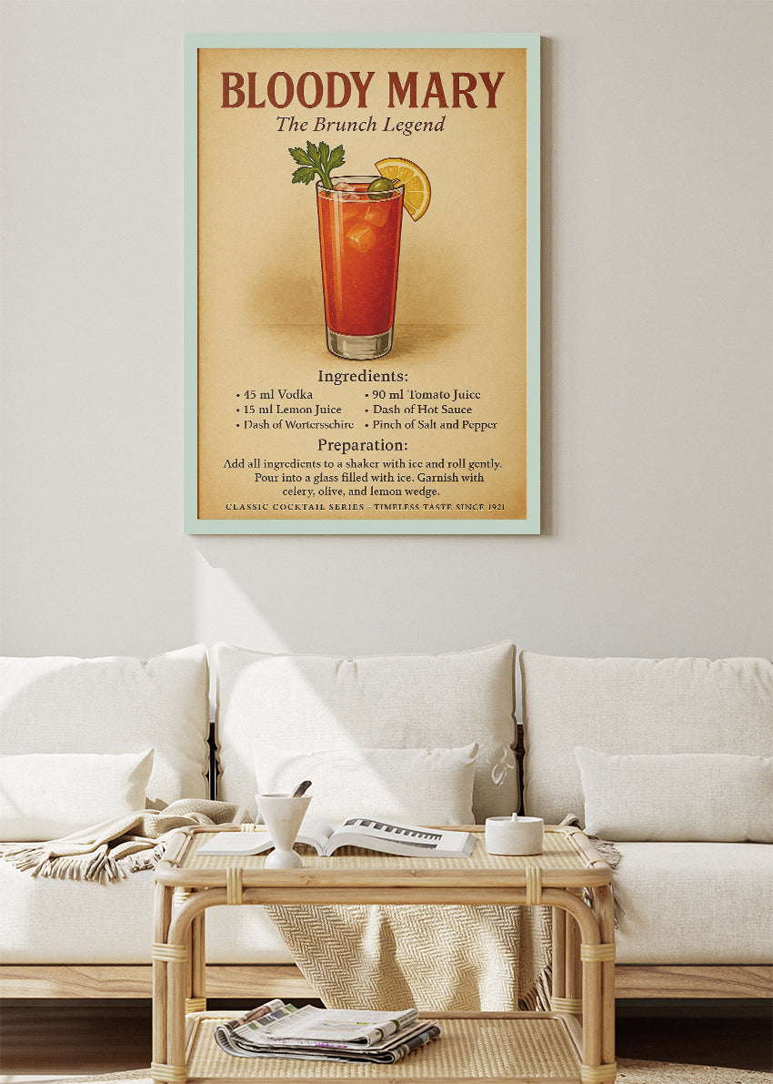 Bloody Mary Vintage Cocktail Poster & Canvas Print | The Brunch Legend Bar Wall Art