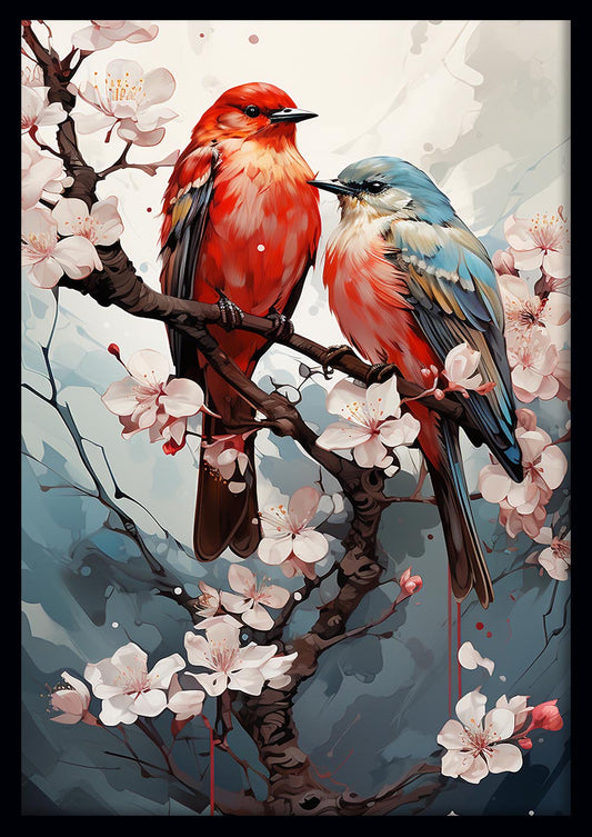 Blossom Birds on Cherry Branch Canvas Print & Poster – T490 – AiPrintLab