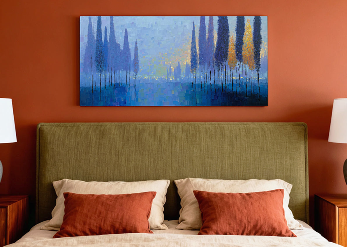 Blue Abstract Forest Landscape Canvas Wall Art – Single & 3 Panel Canvas – AI PRINT LAB