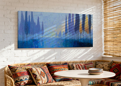 Blue Abstract Forest Landscape Canvas Wall Art – Single & 3 Panel Canvas – AI PRINT LAB
