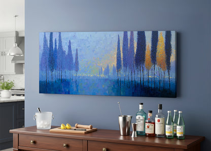 Blue Abstract Forest Landscape Canvas Wall Art – Single & 3 Panel Canvas – AI PRINT LAB