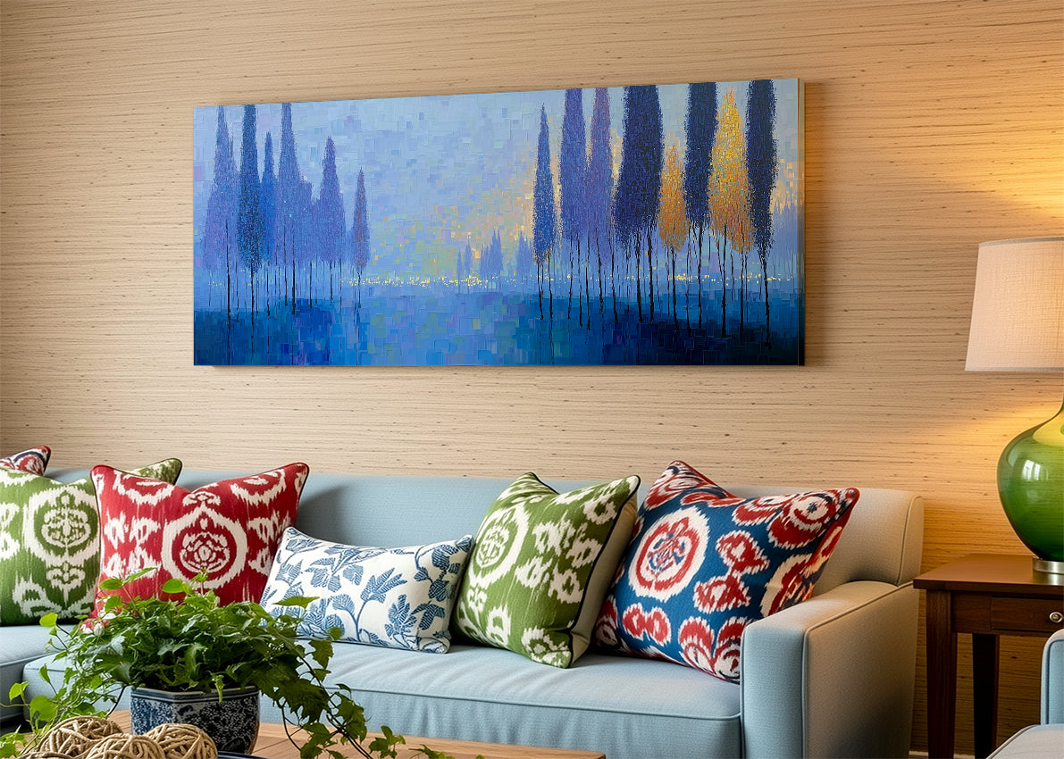 Blue Abstract Forest Landscape Canvas Wall Art – Single & 3 Panel Canvas – AI PRINT LAB
