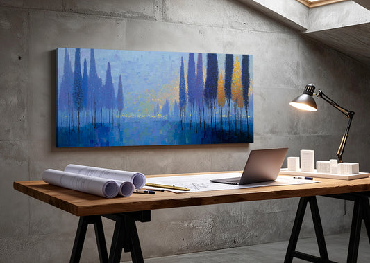 Blue Abstract Forest Landscape Canvas Wall Art – Single & 3 Panel Canvas – AI PRINT LAB