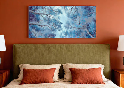 Blue Forest Canopy Canvas Wall Art – Abstract Tree Sky Landscape – Single & 3 Panel Canvas – AI PRINT LAB