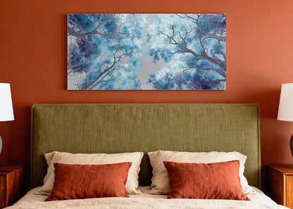 Blue Forest Canopy Canvas Wall Art – Abstract Tree Sky View Landscape – Single & 3 Panel Canvas – AI PRINT LAB