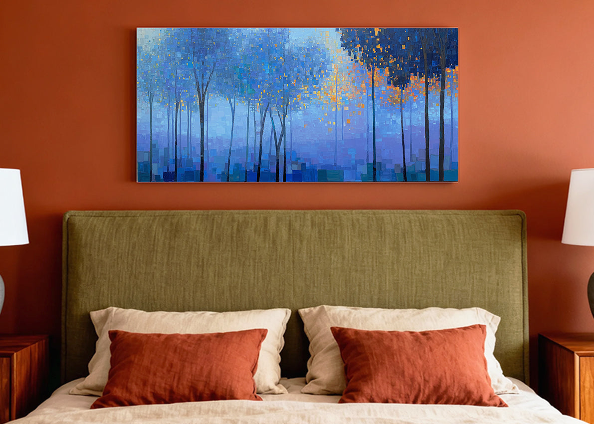 Blue Forest Lights Abstract Canvas Wall Art – Single & 3 Panel Canvas – AI PRINT LAB