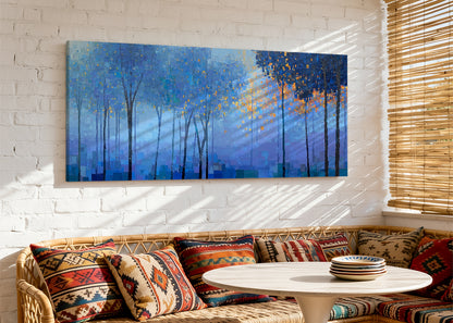 Blue Forest Lights Abstract Canvas Wall Art – Single & 3 Panel Canvas – AI PRINT LAB