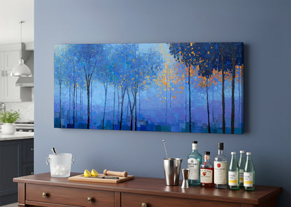 Blue Forest Lights Abstract Canvas Wall Art – Single & 3 Panel Canvas – AI PRINT LAB