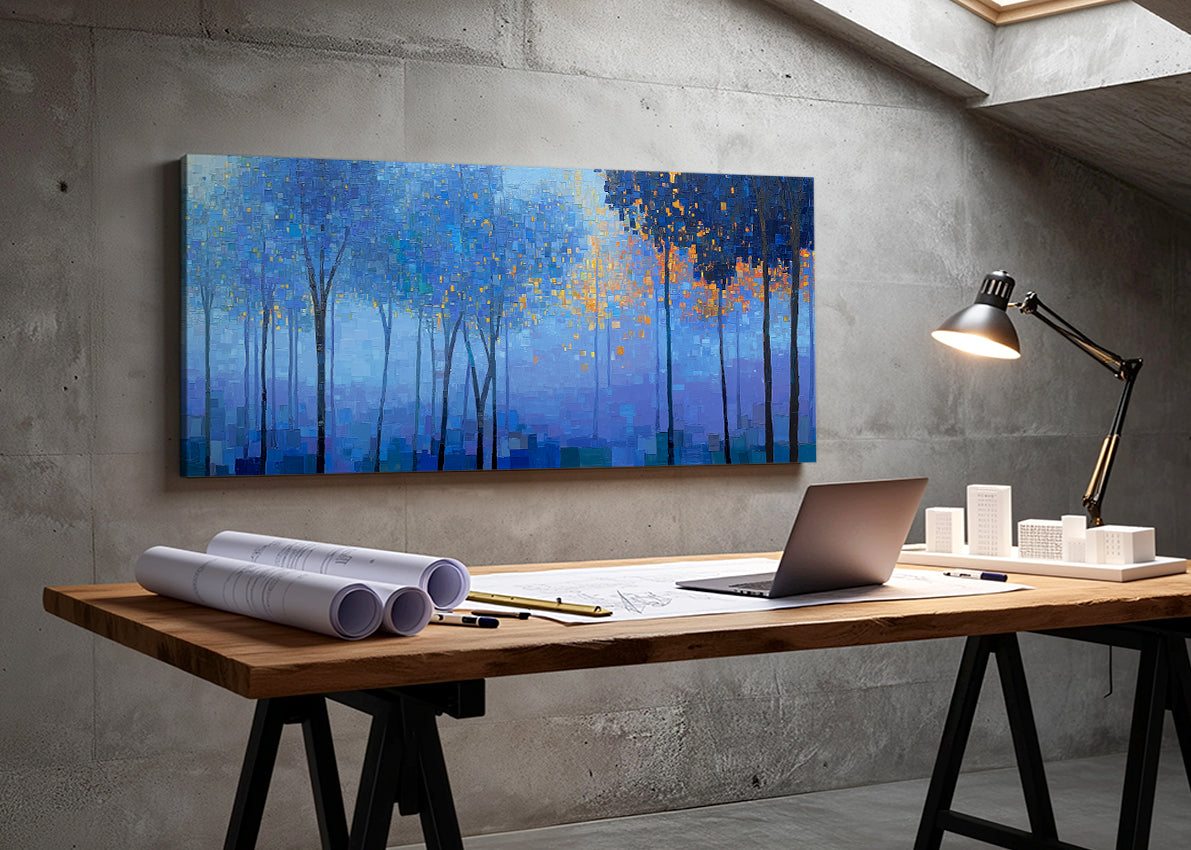 Blue Forest Lights Abstract Canvas Wall Art – Single & 3 Panel Canvas – AI PRINT LAB