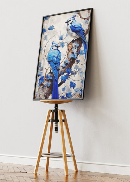 Blue Jay Bird Wall Art Print & Canvas – Elegant Woodland Bird Artwork
