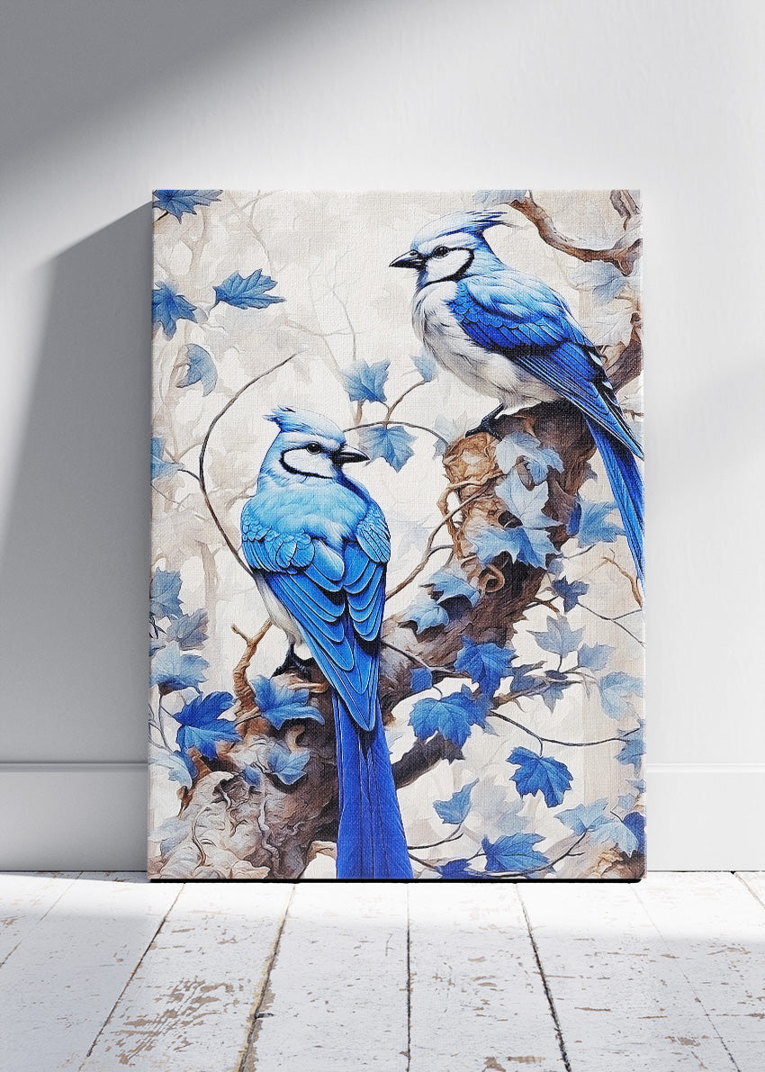 Blue Jay Bird Wall Art Print & Canvas – Elegant Woodland Bird Artwork