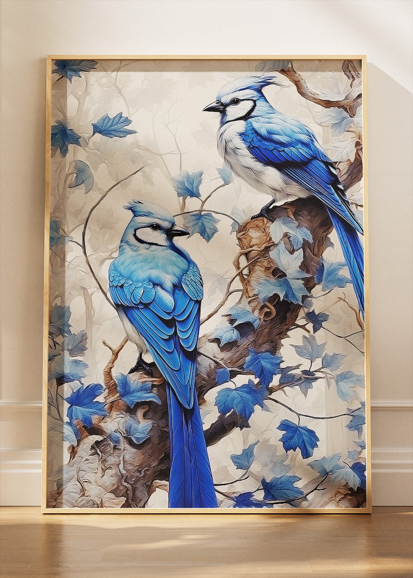 Blue Jay Bird Wall Art Print & Canvas – Elegant Woodland Bird Artwork
