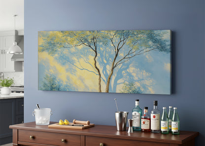 Blue Mist Forest Canvas Wall Art – Soft Nature Landscape Painting – Single & 3 Panel Canvas – AI PRINT LAB
