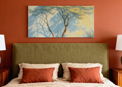Blue Shadow Trees Canvas Wall Art – Minimal Nature Landscape Painting – Single & 3 Panel Canvas – AI PRINT LAB