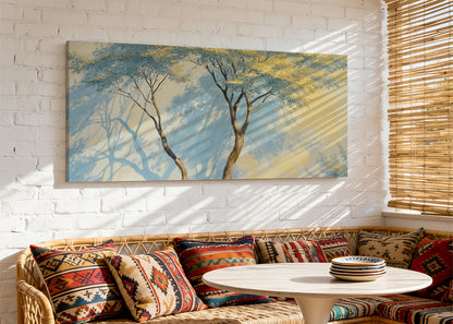 Blue Shadow Trees Canvas Wall Art – Minimal Nature Landscape Painting – Single & 3 Panel Canvas – AI PRINT LAB