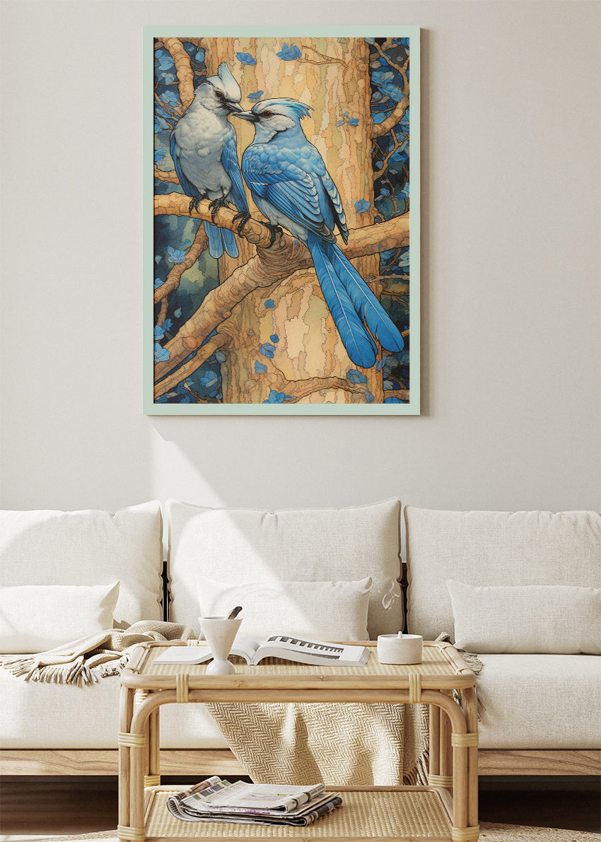 Blue Songbirds Canvas Print & Poster – Elegant Nature Bird Wall Art