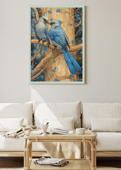 Blue Songbirds Canvas Print & Poster – Elegant Nature Bird Wall Art