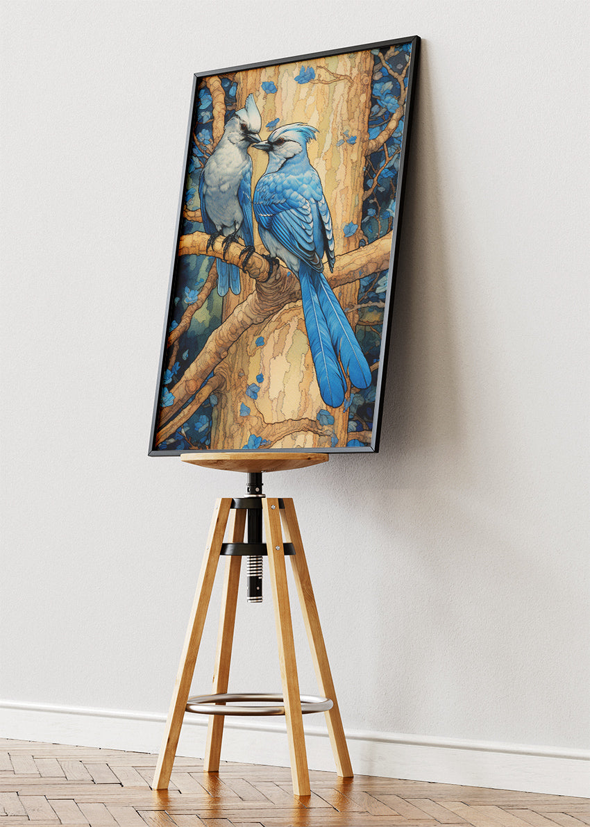 Blue Songbirds Canvas Print & Poster – Elegant Nature Bird Wall Art