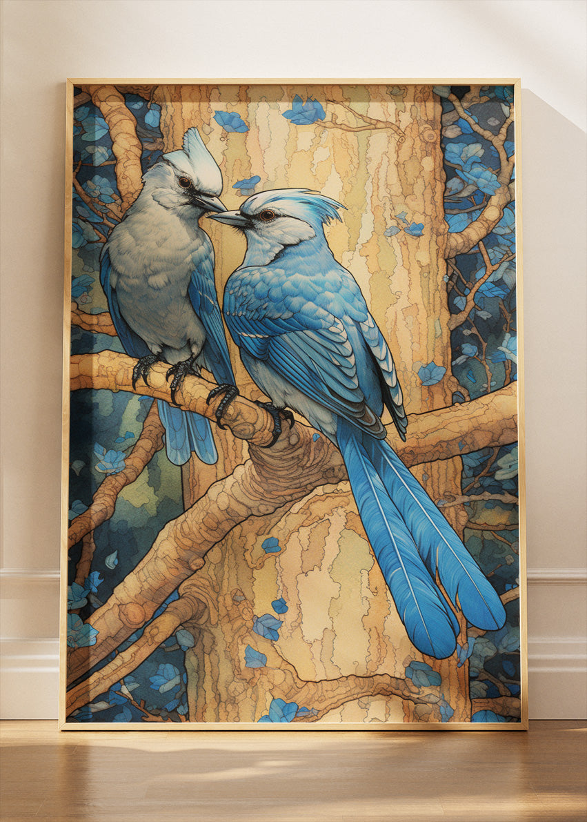 Blue Songbirds Canvas Print & Poster – Elegant Nature Bird Wall Art