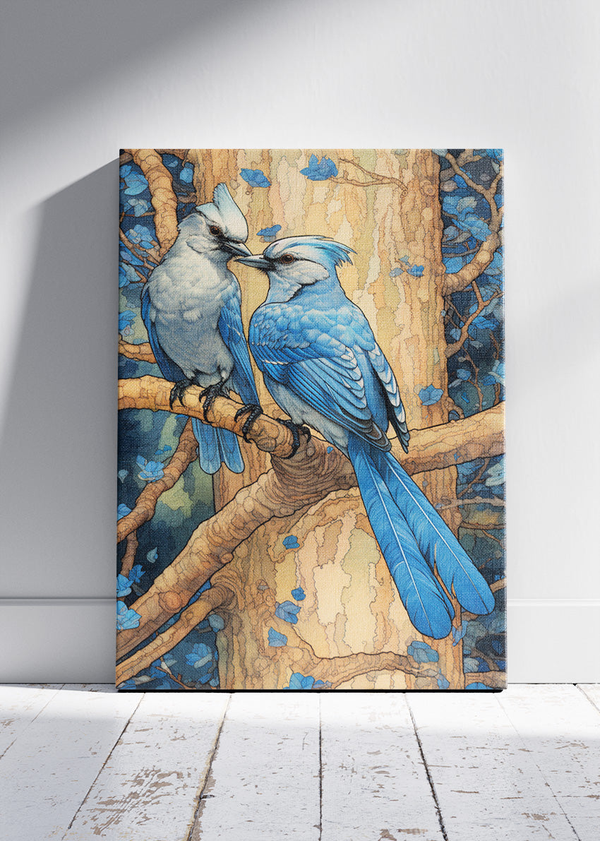 Blue Songbirds Canvas Print & Poster – Elegant Nature Bird Wall Art