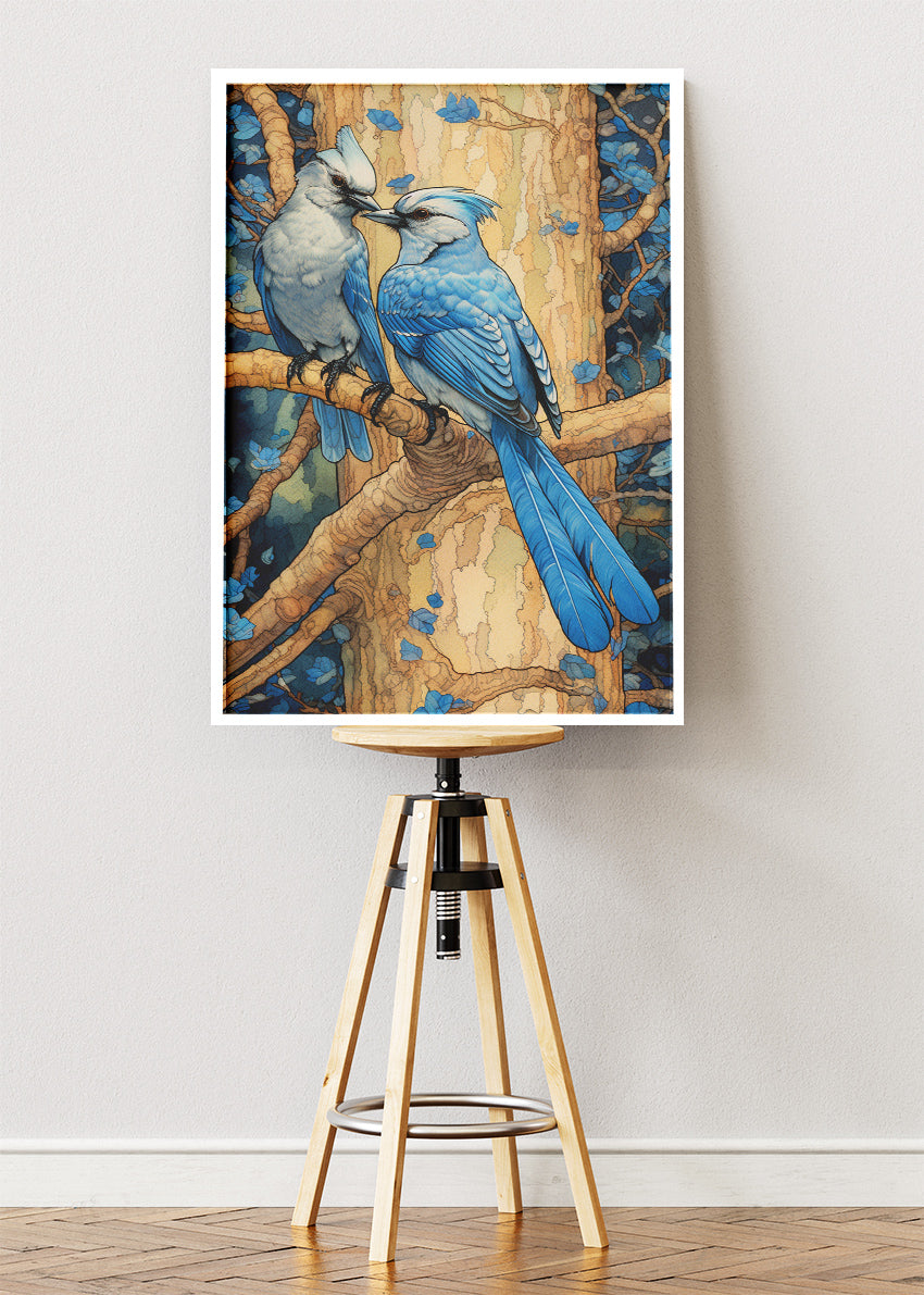 Blue Songbirds Canvas Print & Poster – Elegant Nature Bird Wall Art