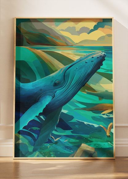 Blue Whale Canvas Print & Poster – Modern Ocean Wildlife Wall Art