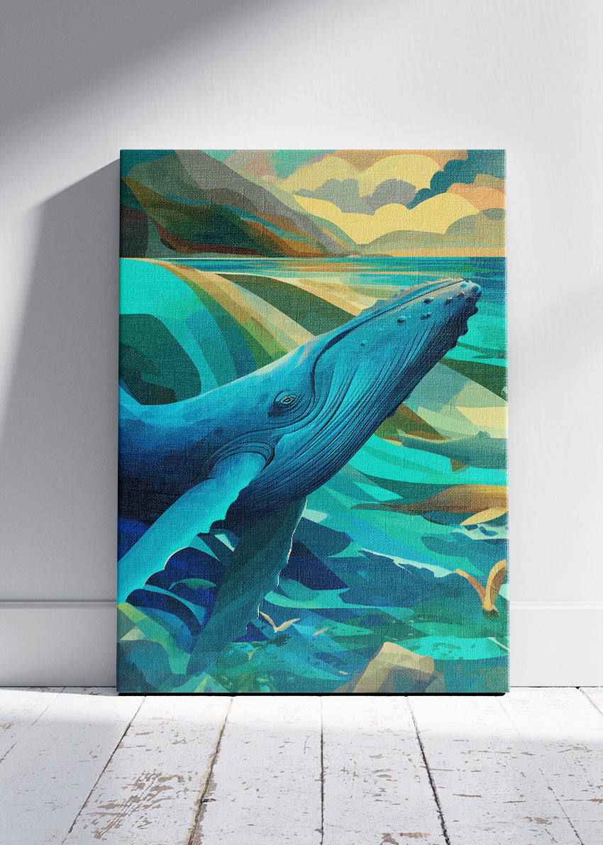 Blue Whale Canvas Print & Poster – Modern Ocean Wildlife Wall Art