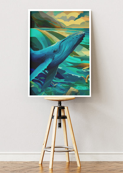 Blue Whale Canvas Print & Poster – Modern Ocean Wildlife Wall Art