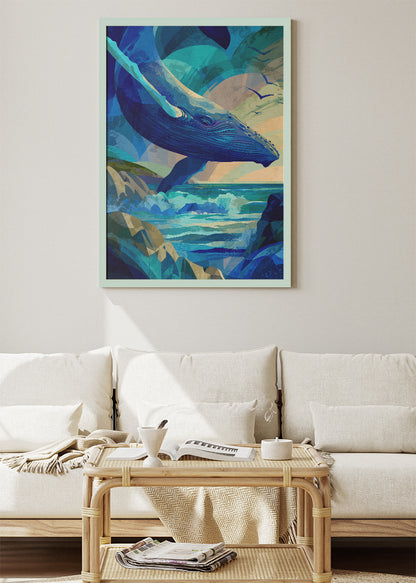 Blue Whale Ocean Art Canvas Print & Poster – Dreamy Coastal Wall Decor