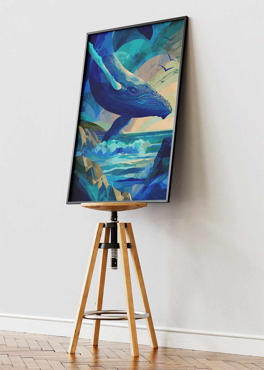 Blue Whale Ocean Art Canvas Print & Poster – Dreamy Coastal Wall Decor