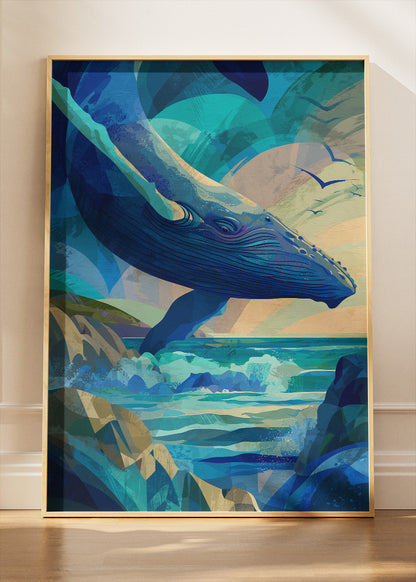 Blue Whale Ocean Art Canvas Print & Poster – Dreamy Coastal Wall Decor